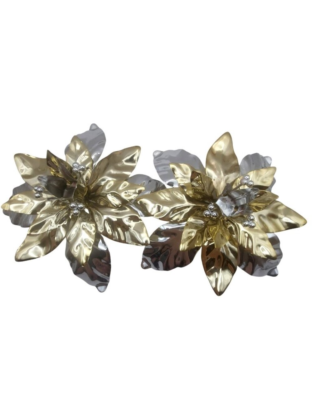 Dept 56 Poinsettia Candle Holders Set Of 2 Metal Silver & Gold Christmas Holiday